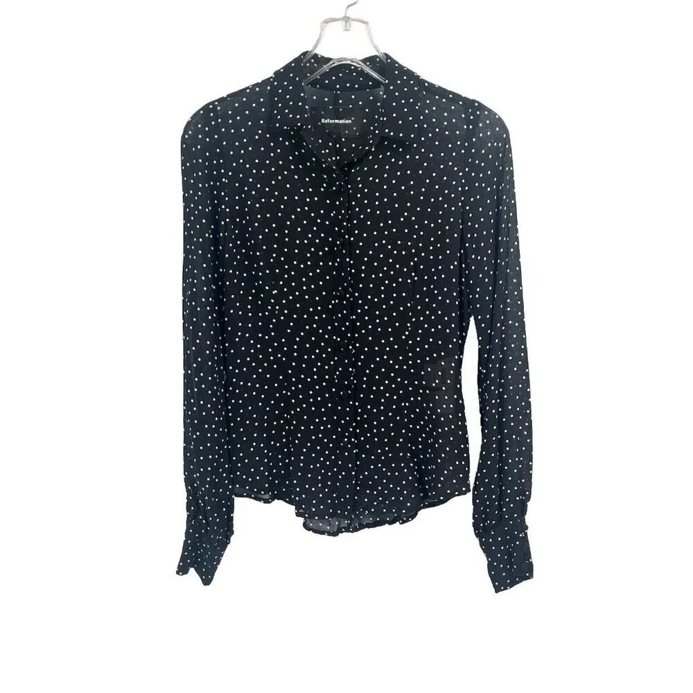 Reformation Black and White Polka Dot Blouse - Picture 1 of 7